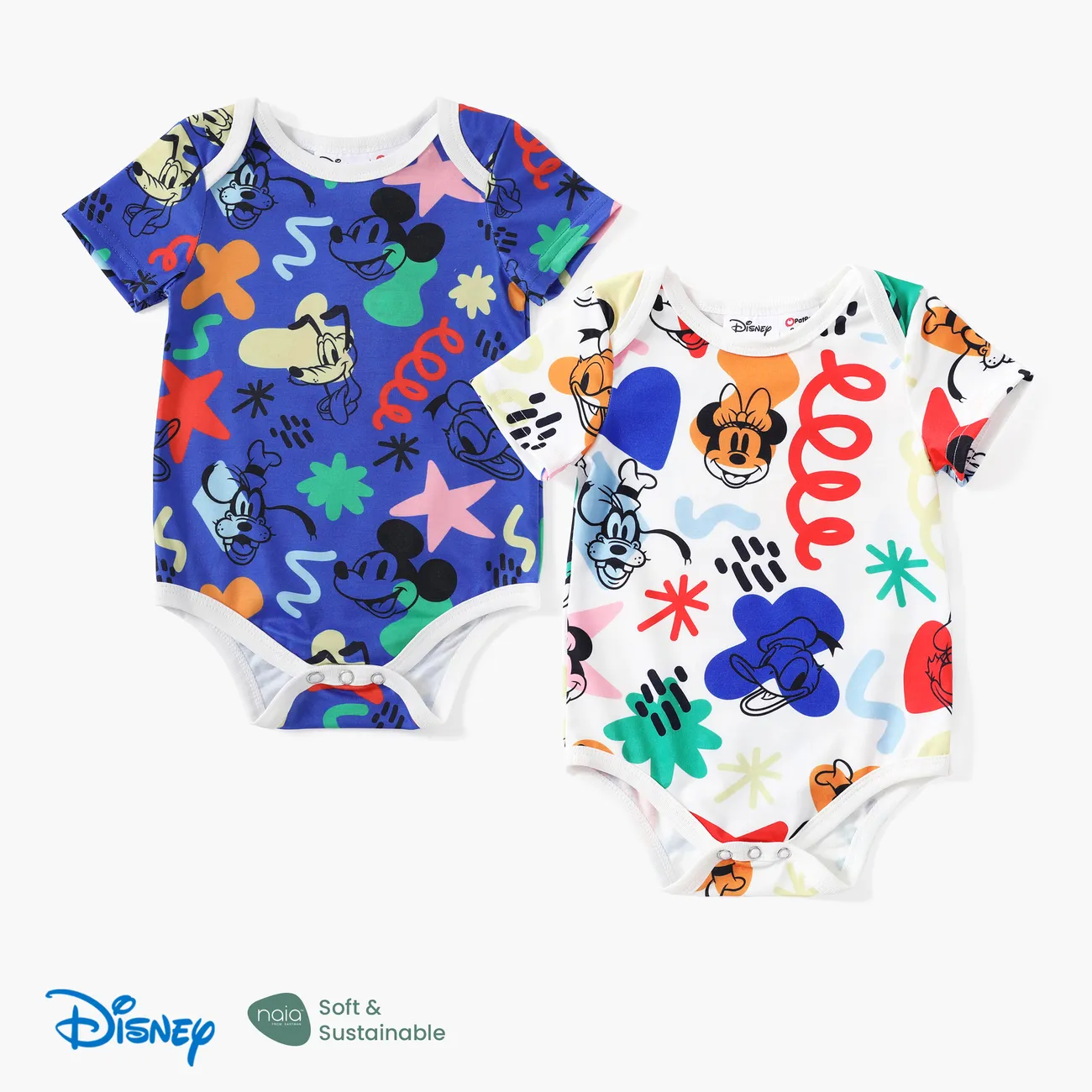 Disney Mickey and Friends 1pc Baby Girls/Boys Naia™ Character Doodle Print Romper White big image 1