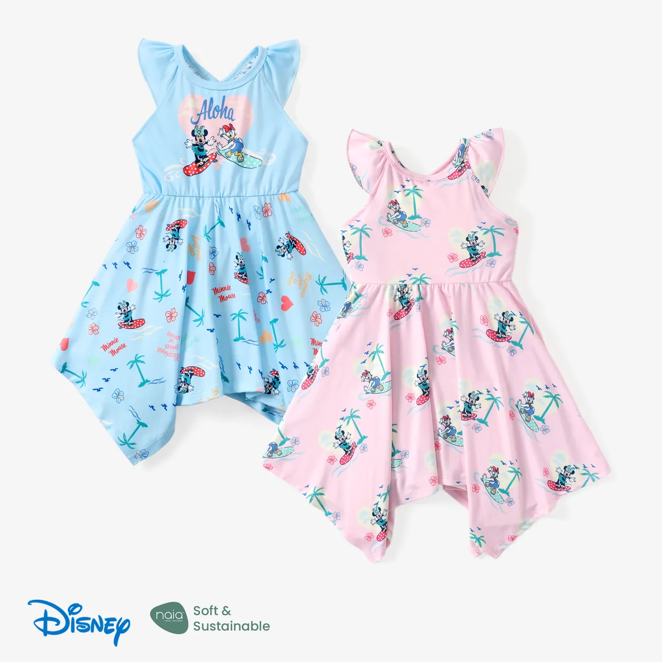 Disney Mickey and Friends Toddler Girls 1pc Naia™ Character All-over Print Ruffle Sleeve Dress Light Blue big image 1