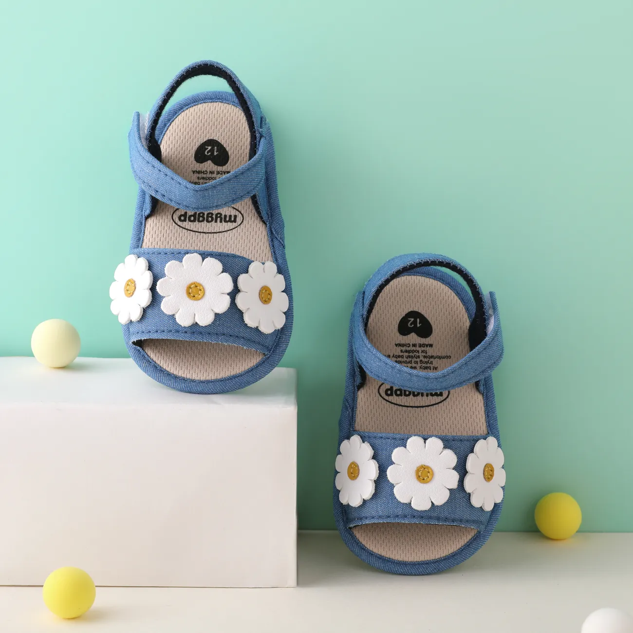 طفل / طفل صغير فتاة الحلو نمط فيلكور 3D زهرة ديكور القماش أحذية Prewalker ازرق big image 1