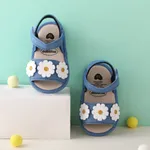 طفل / طفل صغير فتاة الحلو نمط فيلكور 3D زهرة ديكور القماش أحذية Prewalker ازرق