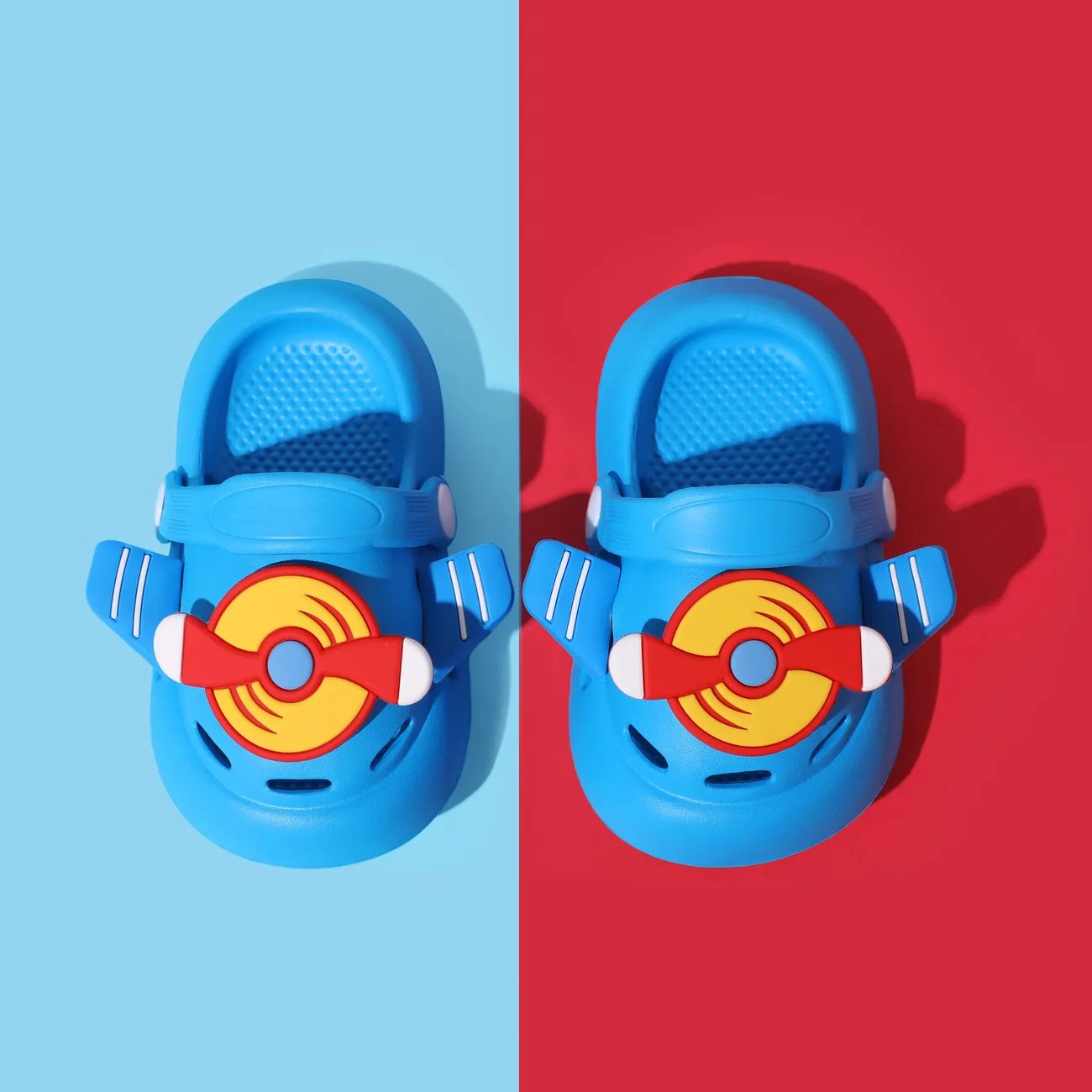 Kleinkind/Kinder Mädchen/Junge Einfarbige 3D-Flugzeug Thema Loch Schuhe  blau big image 1