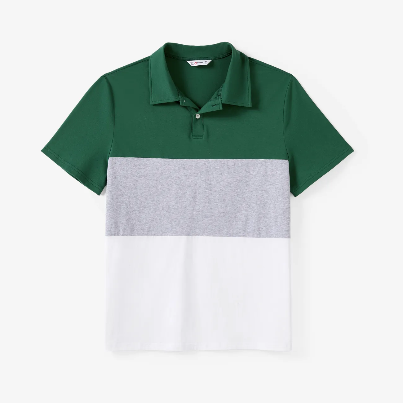 Family Matching Sets Color Block Polo Shirt or High Neck Halter Ruffle Hem Boho Dress Green big image 1
