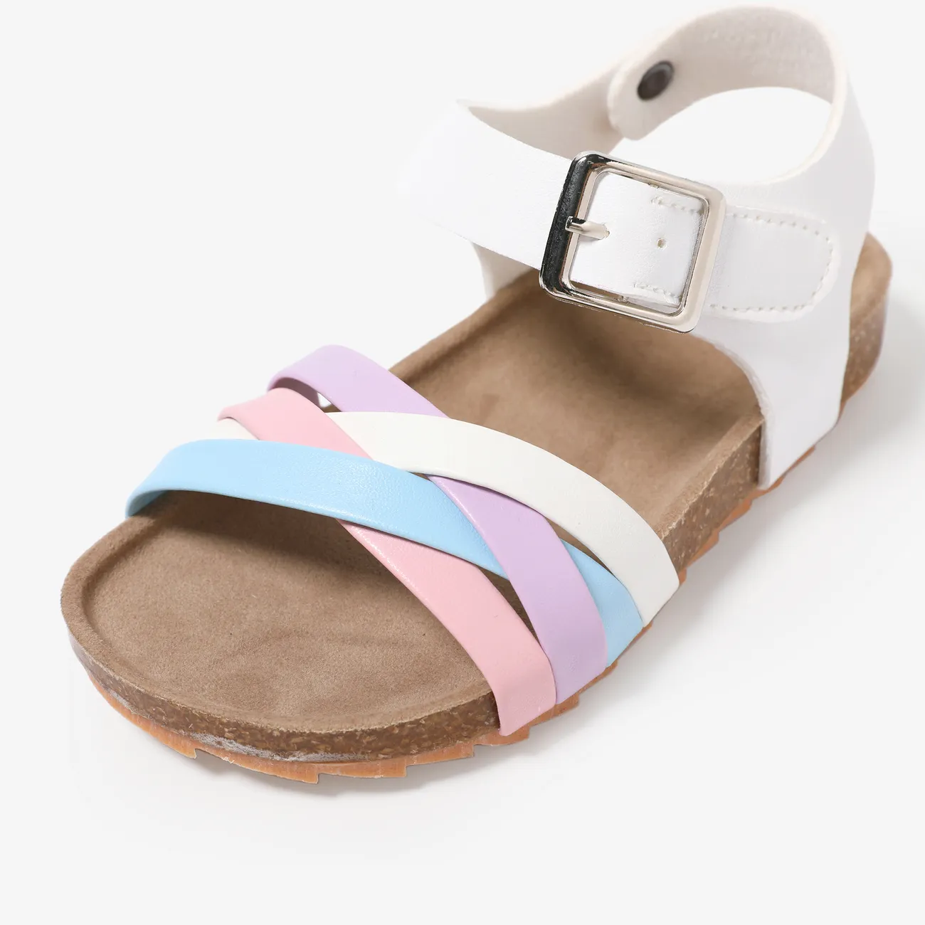 Toddler / Kids Girl Casual Colorful Stripe Cork Sole Buckle Sandals  White big image 1