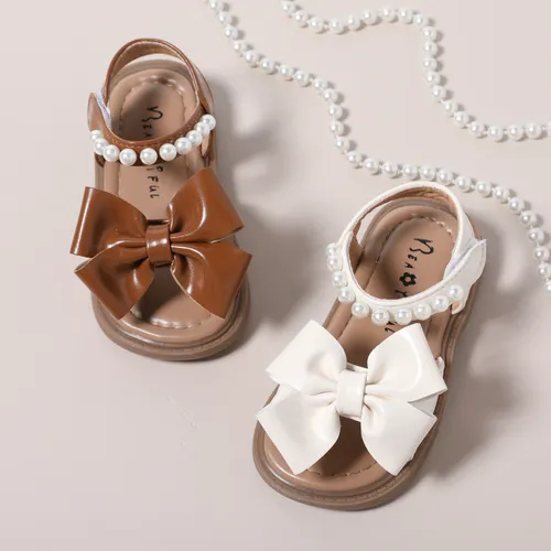 Toddler/kid Girl Sweet Style Bow Applique Pearl Decor Velcro Closure Sandals 