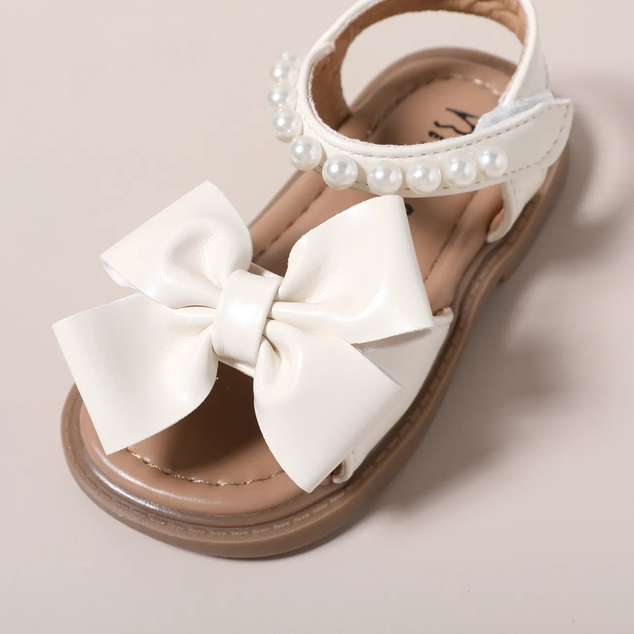 Toddler/kid Girl Sweet Style Bow Applique Pearl Decor Velcro Closure Sandals  White big image 1