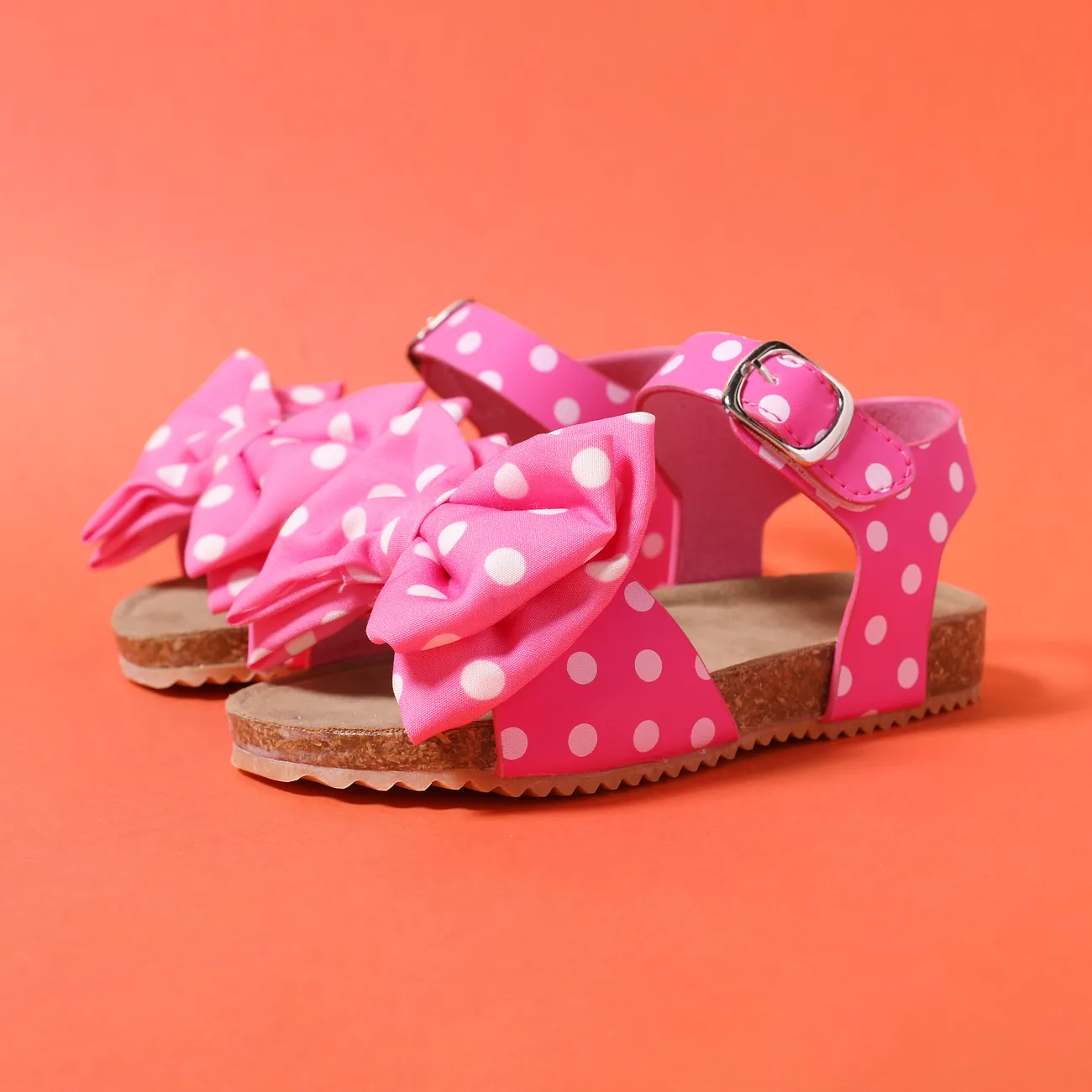 Toddler Girl Casual Style Pink Polka Dot Bow Accent Sandals Pink big image 1