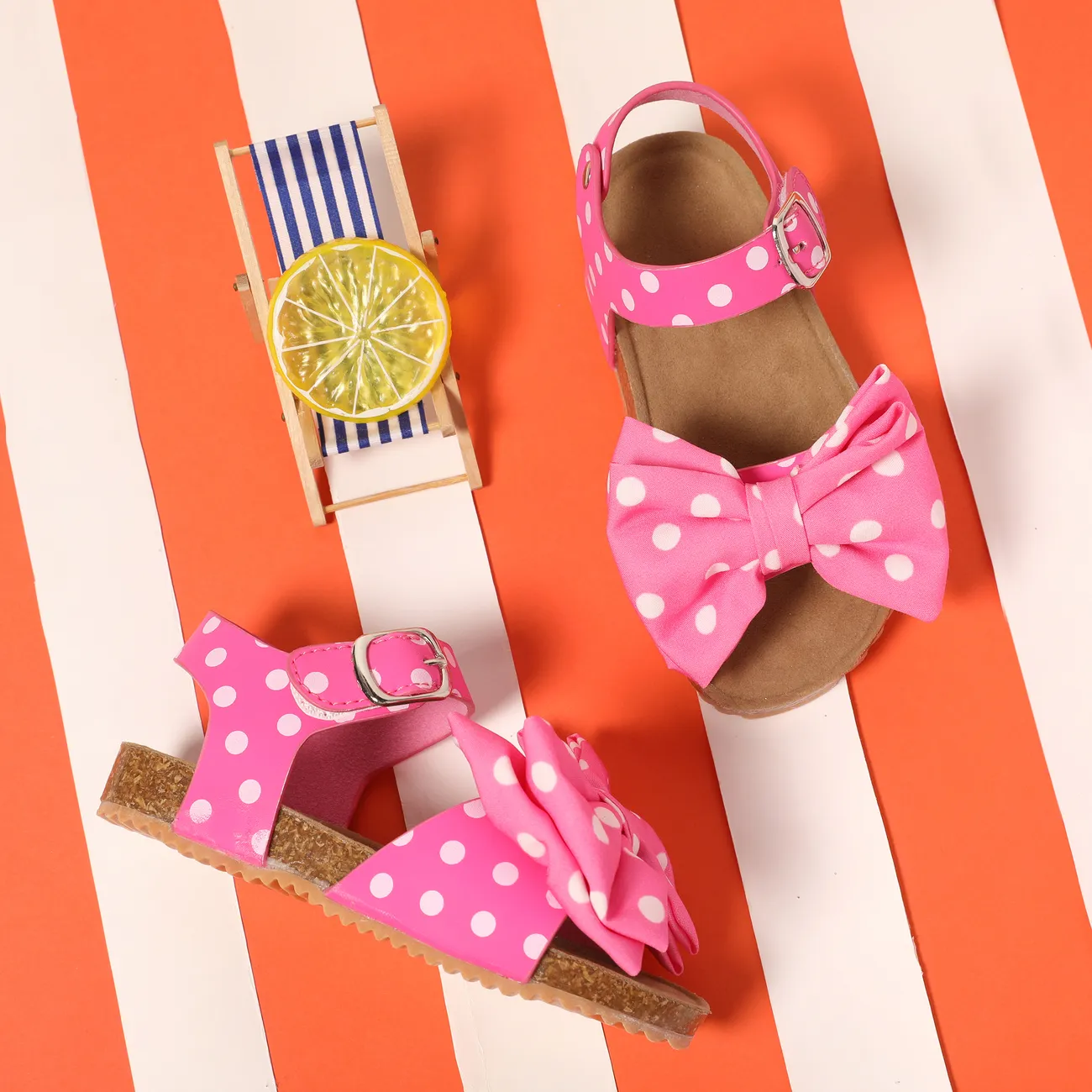 Toddler Girl Casual Style Pink Polka Dot Bow Accent Sandals Pink big image 1