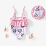 Baby Girl 2pcs Childlike Animal Ruffle Swimsuit with Hat Pink