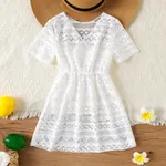 Kid Girl Casual Hollow-out Oversized Short Sleeve Shirt   White