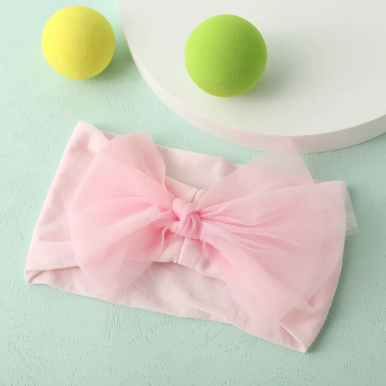 Baby Girl Casual Pure Color Nylon Mesh Bow Headband Light Pink big image 1