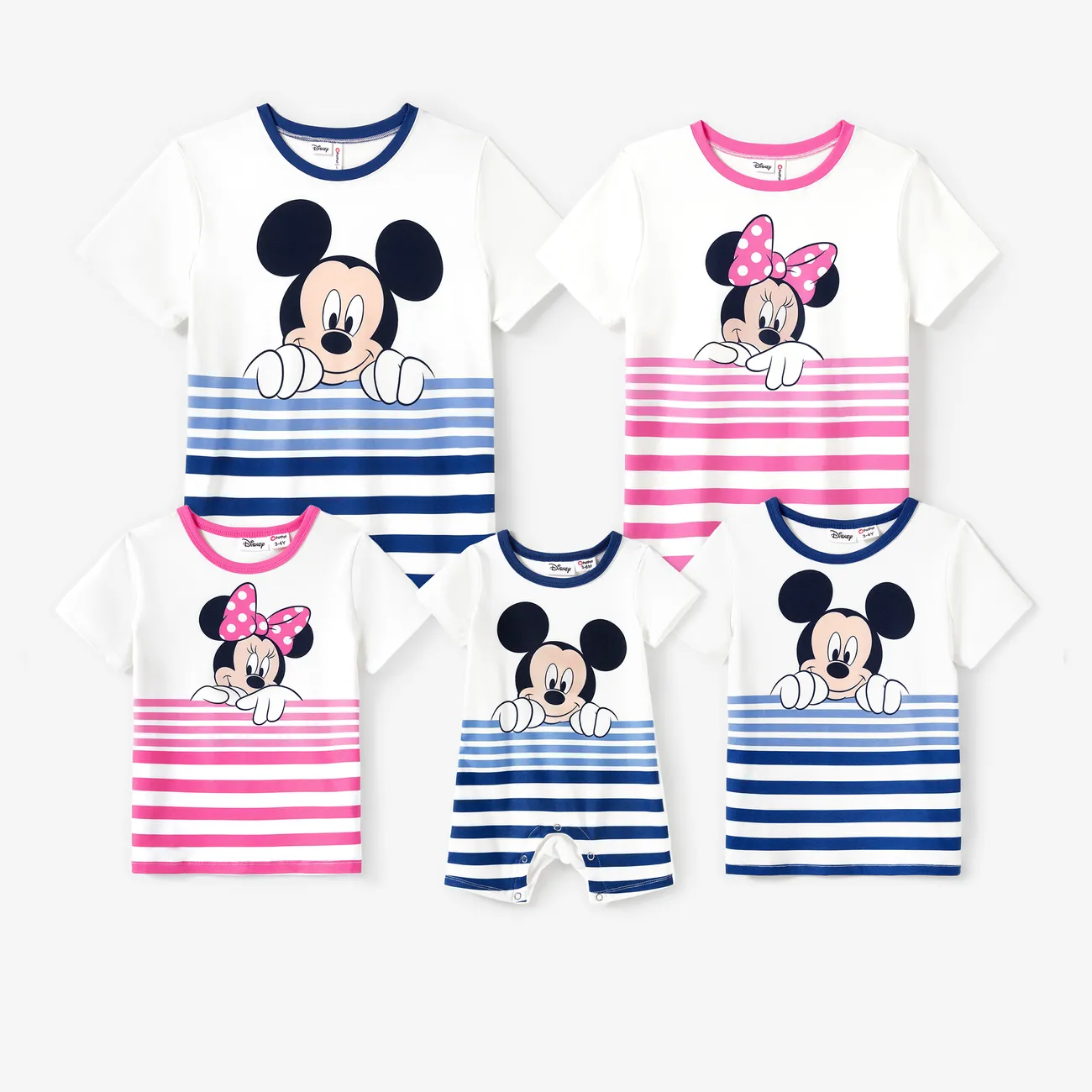 Disney Mickey and Friends Look Familial Manches courtes Tenues de famille assorties Hauts rayures colorées big image 1
