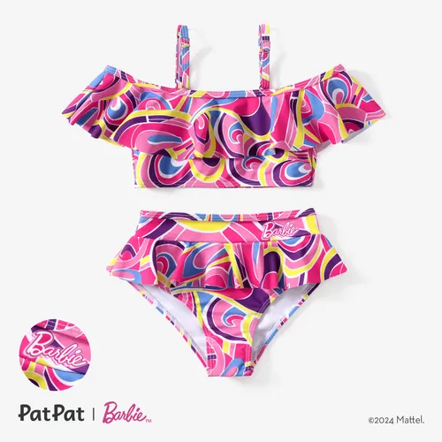 Barbie Toddler/Kids Girls 2pcs Geometric Print Tie-dye Ruffle Swimsuit 