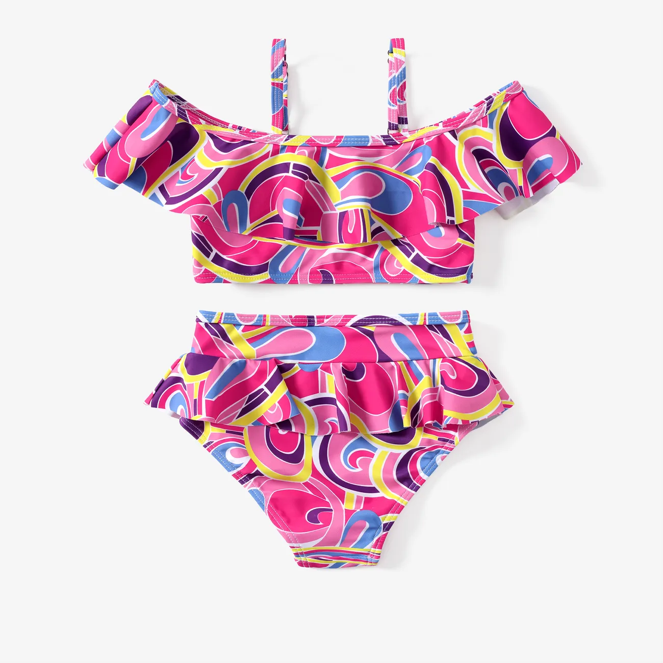 Barbie Toddler/Kids Girls 2pcs Geometric Print Tie-dye Ruffle Swimsuit (Not Included Towel) Colorful big image 1