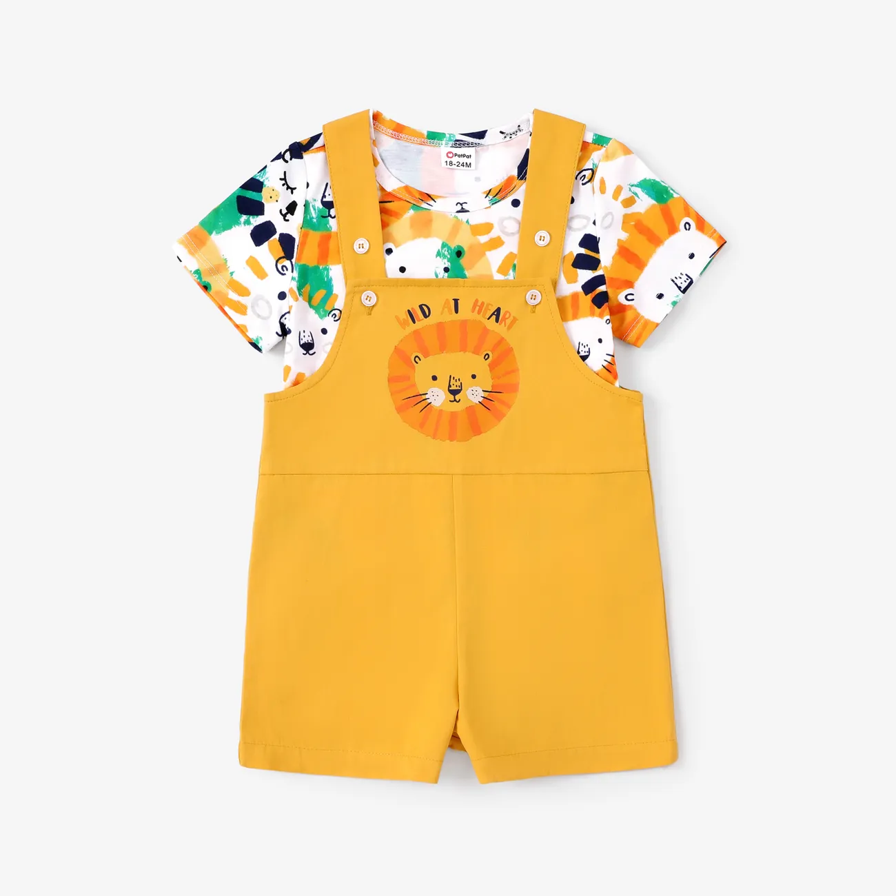 Toddler Boy Childlike 2pcs Animal Print Tee and Overall Shorts Set Ginger-2 big image 1