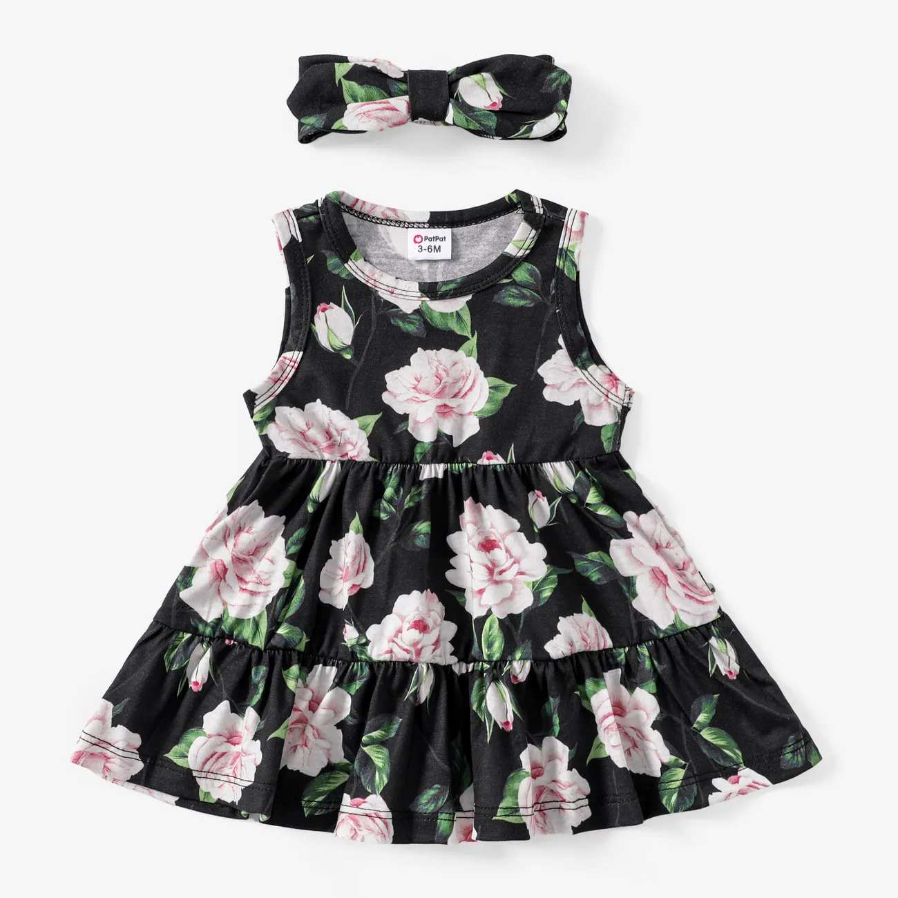 Baby Girl 2pcs Floral Print Sleeveless Dres with Headband Multicolour-1 big image 1