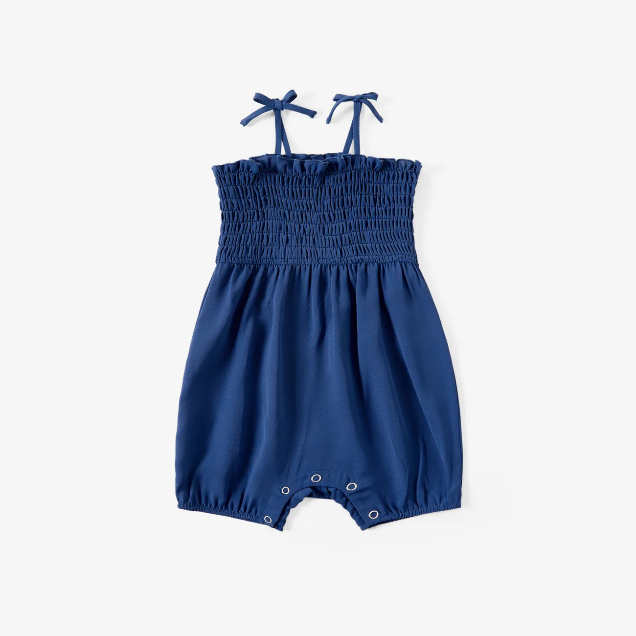 Mommy and Me Matching Navy Blue Shirred Top Ruffle Hem Strap Romper Bluish Grey big image 1