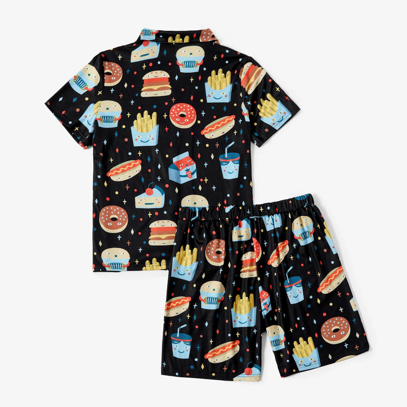 Family Matching Allover Cartoon Snack Graphics Pajamas Sets (Flame Resistant) Black big image 1