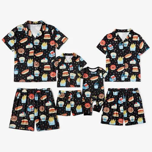 Familie Passende Allover-Cartoon-Snack-Grafik-Pyjama-Sets (schwer entflammbar)
