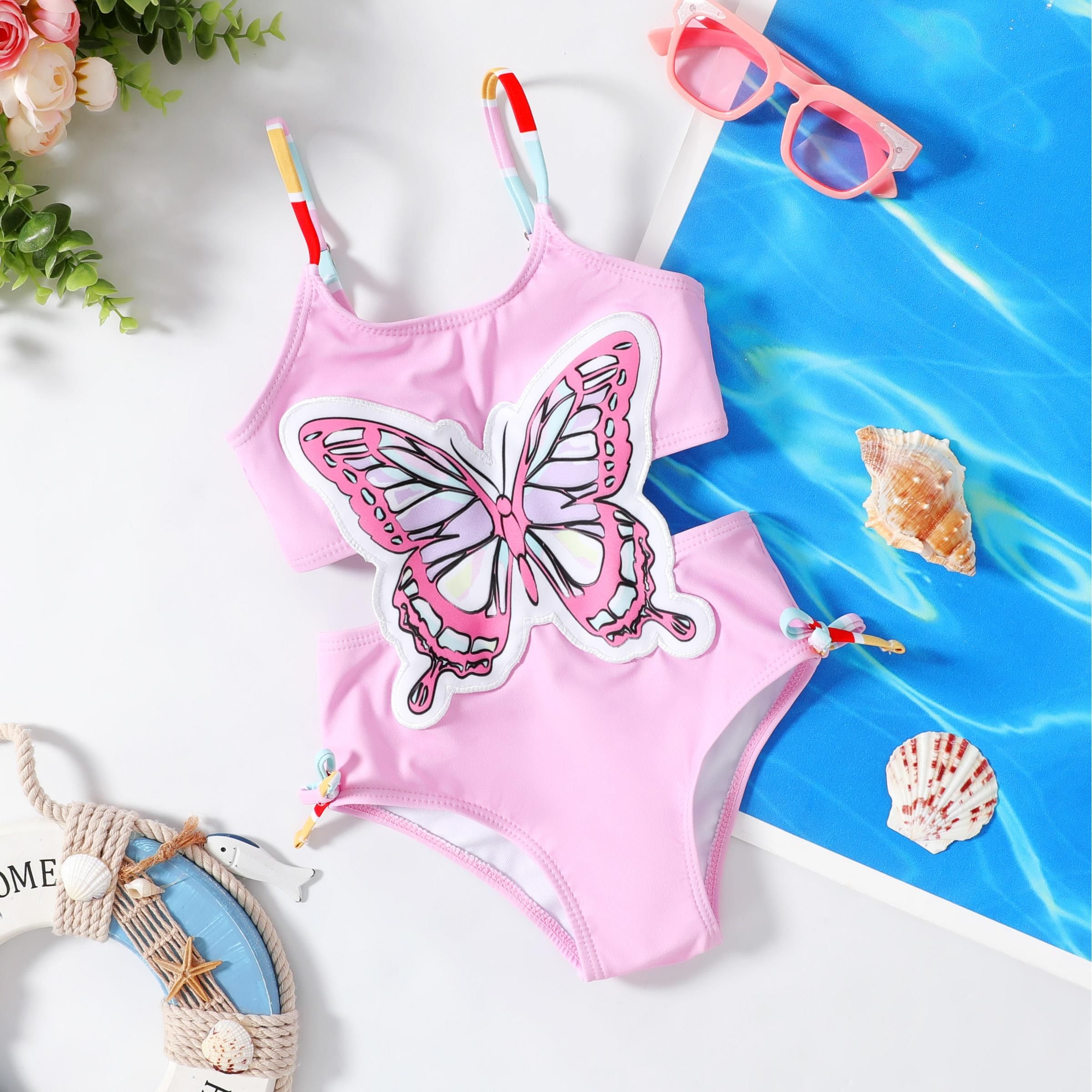 Sweet Butterfly Toddler Girl Swimsuit - 1pc Animal Pattern Polyester Spandex Swimwear