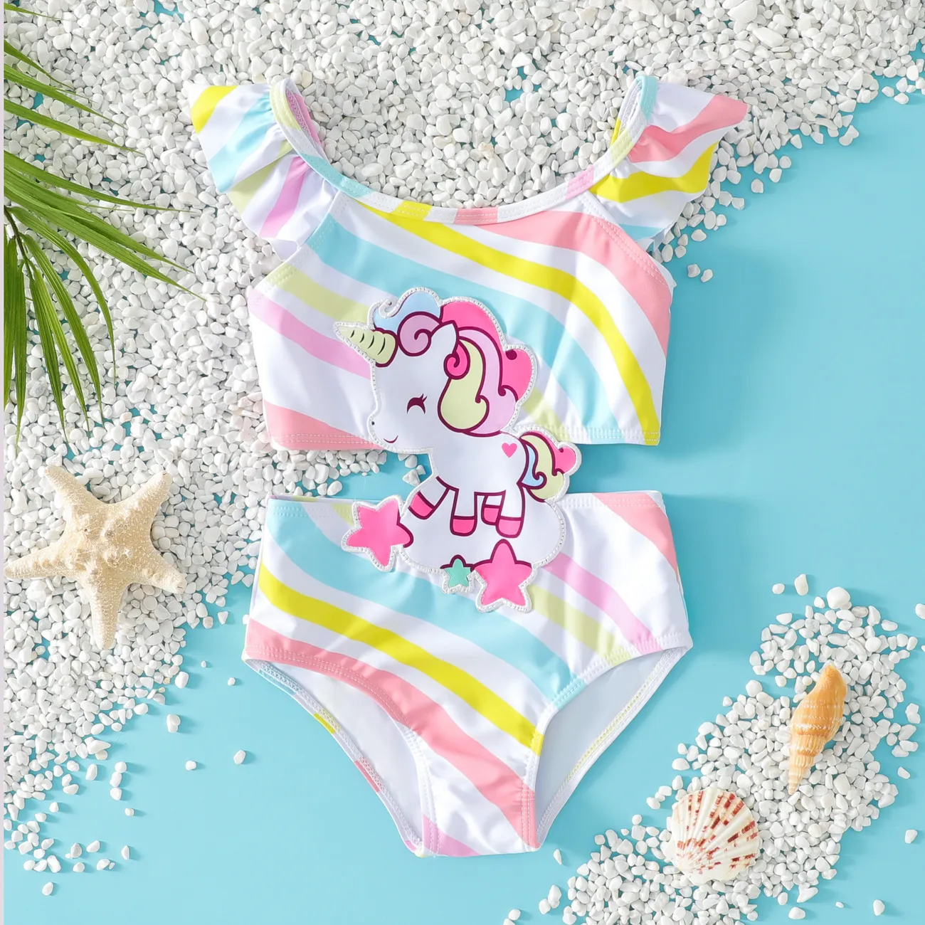  Toddler Girl Unicorn Ruffle Edge Swimsuit  Colorful big image 1