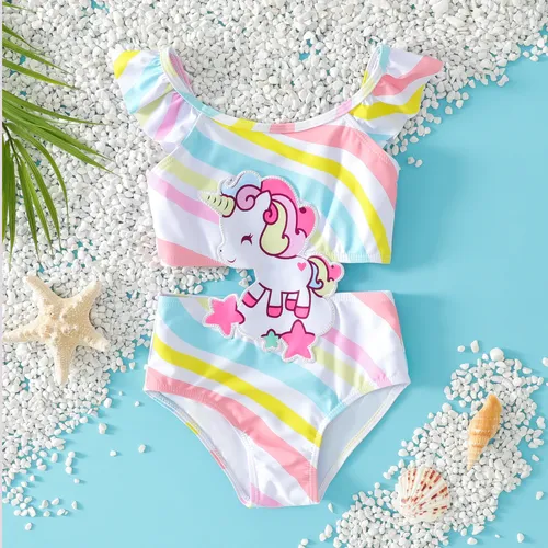  Toddler Girl Unicorn Ruffle Edge Swimsuit 