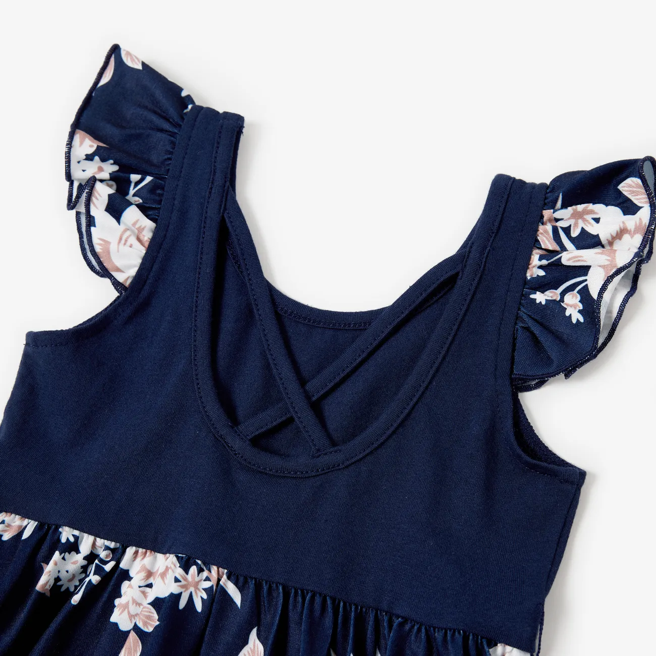 Family Matching Sets Color Block Floral Panel Tee or Tank Top Floral Print Bottom Dress Tibetanblue big image 1