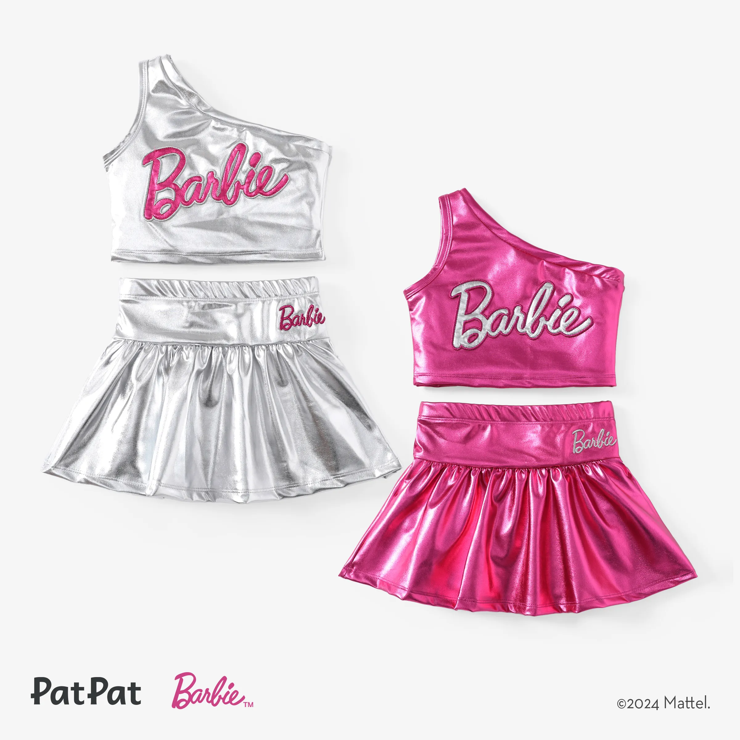

Barbie Toddler Girls 2pcs Classic Logo Print Metallic One-shoulder Top with Skirts Set