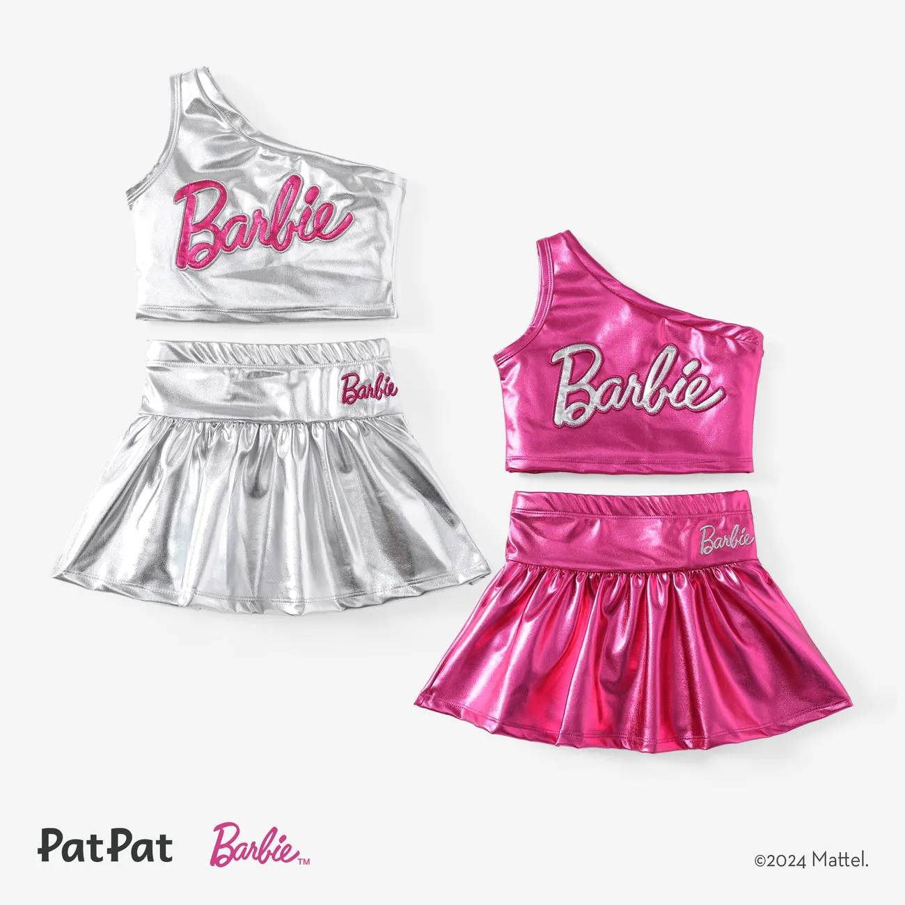 Barbie 2 pièces Enfant en bas âge Fille Face oblique Doux Costume jupe Argent big image 1