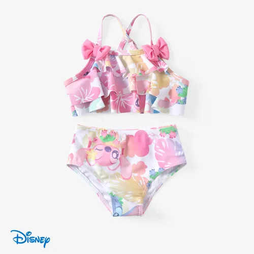 Disney Stitch Bebé / Niña Pequeña 2pcs Personaje Floral Estampado Todo Encima Lazo Volantes Traje de Baño