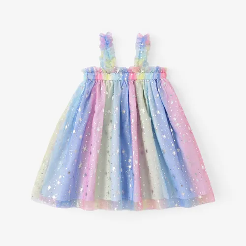 Toddler Menina Sweet Stars bordado arco-íris cor malha Cami vestido