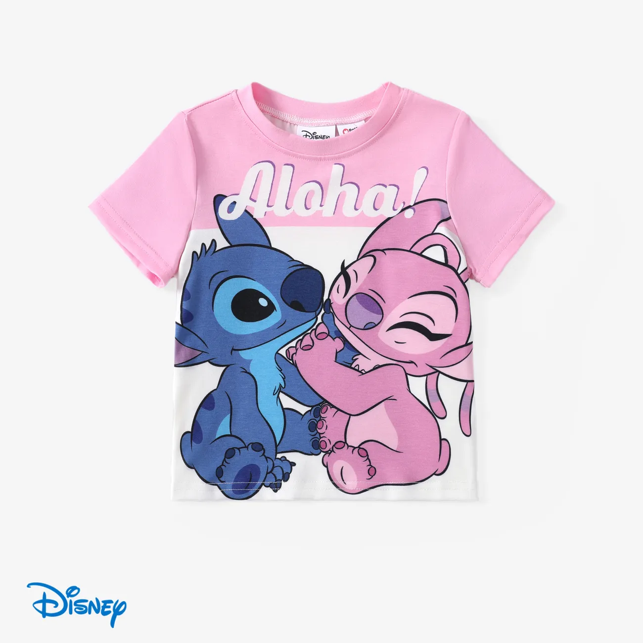 Puntada Disney Niño pequeño Unisex Infantil Manga corta Camiseta Rosado big image 1