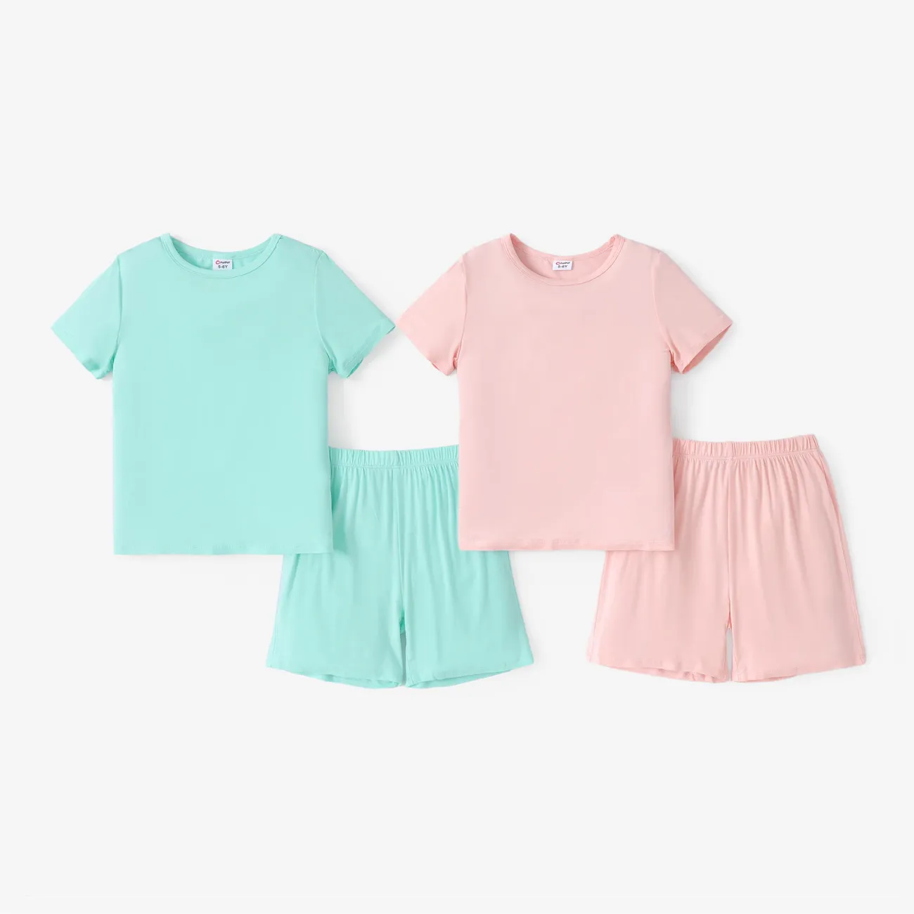  2pcs Kid Boys/Girls  Regular Basic Solid Color Viscose Material Top and Shorts Set  Light Pink big image 1