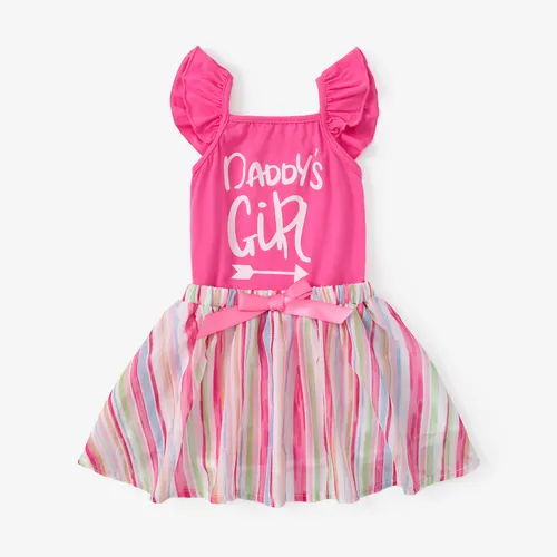 Baby Girl 2pcs Letter Print Romper and Striped Skirts Set