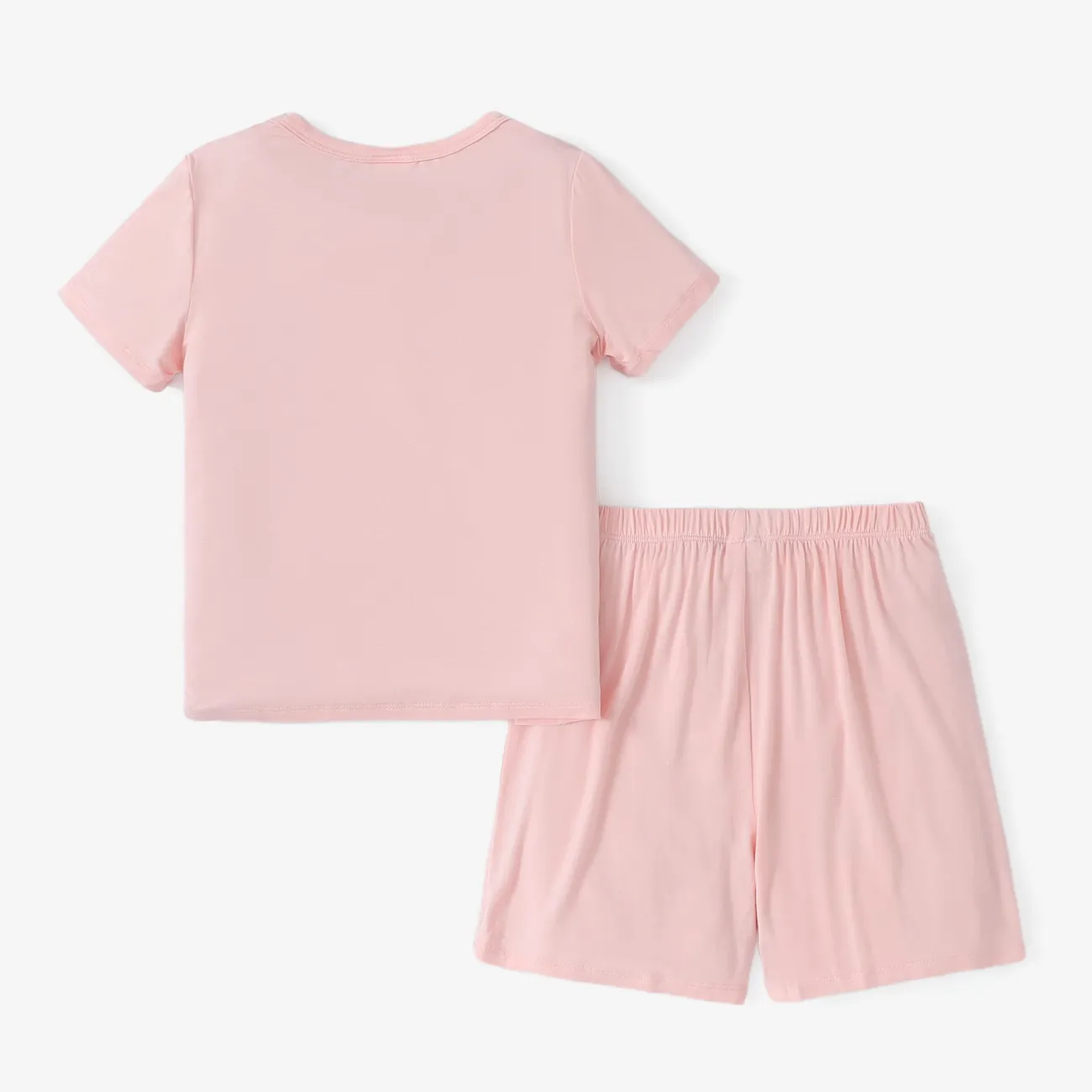  2pcs Kid Boys/Girls  Regular Basic Solid Color Viscose Material Top and Shorts Set  Light Pink big image 1
