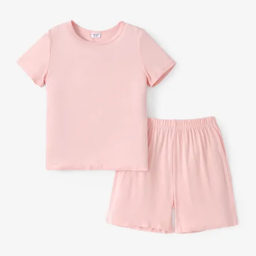  2pcs Kid Boys/Girls  Regular Basic Solid Color Viscose Material Top and Shorts Set 