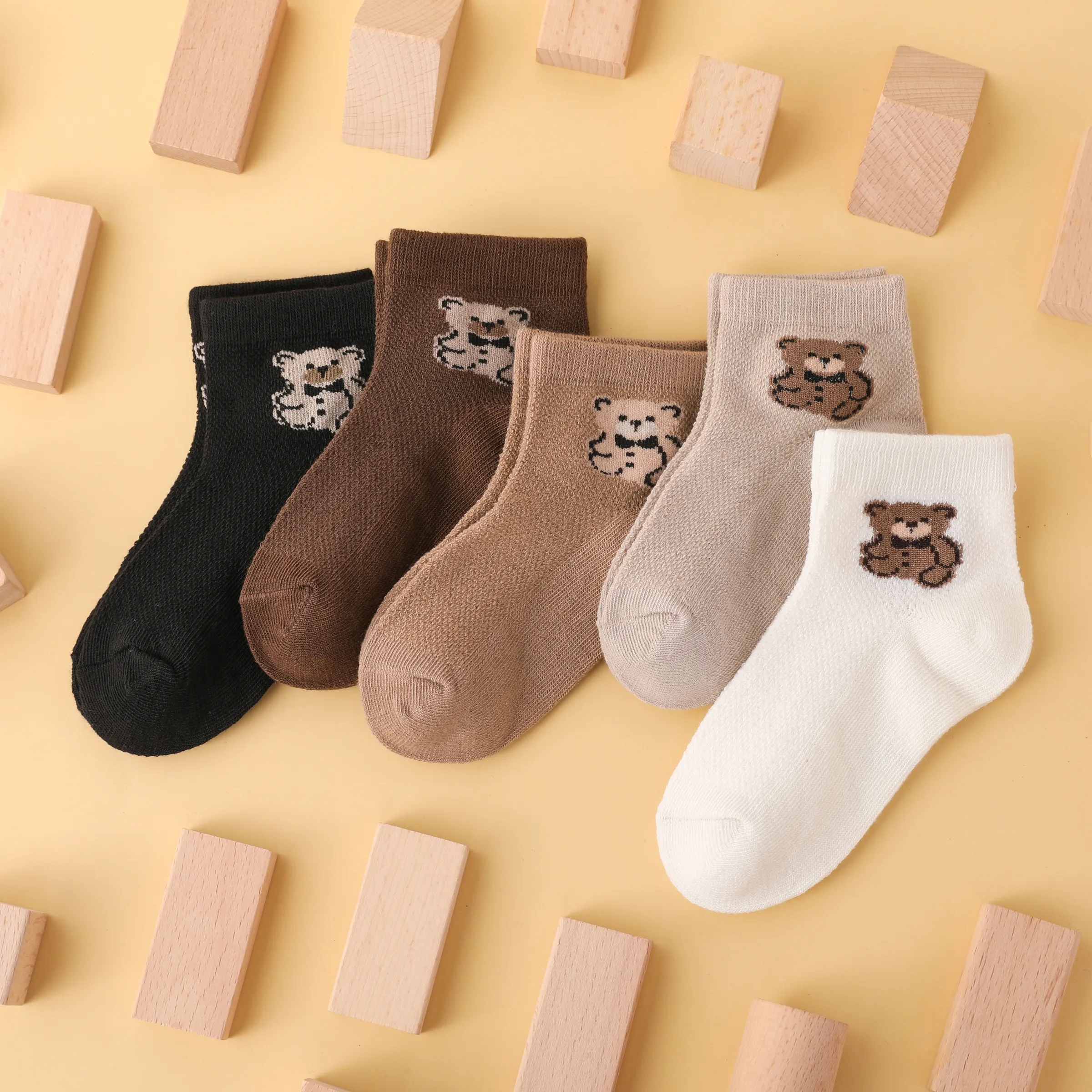 5er-Pack Socken Mit Bärenmuster Für Kleinkinder/Kinder In Der Mitte Der Wade