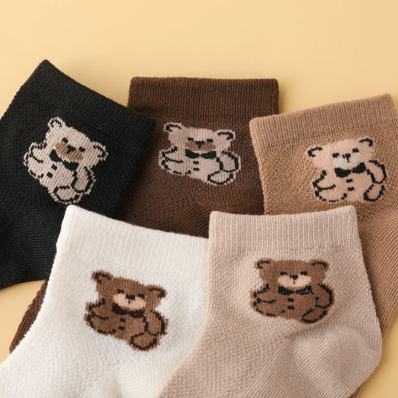 Confezione da 5 calzini a metà polpaccio con fantasia orso per bambini/bambini Marrone big image 1