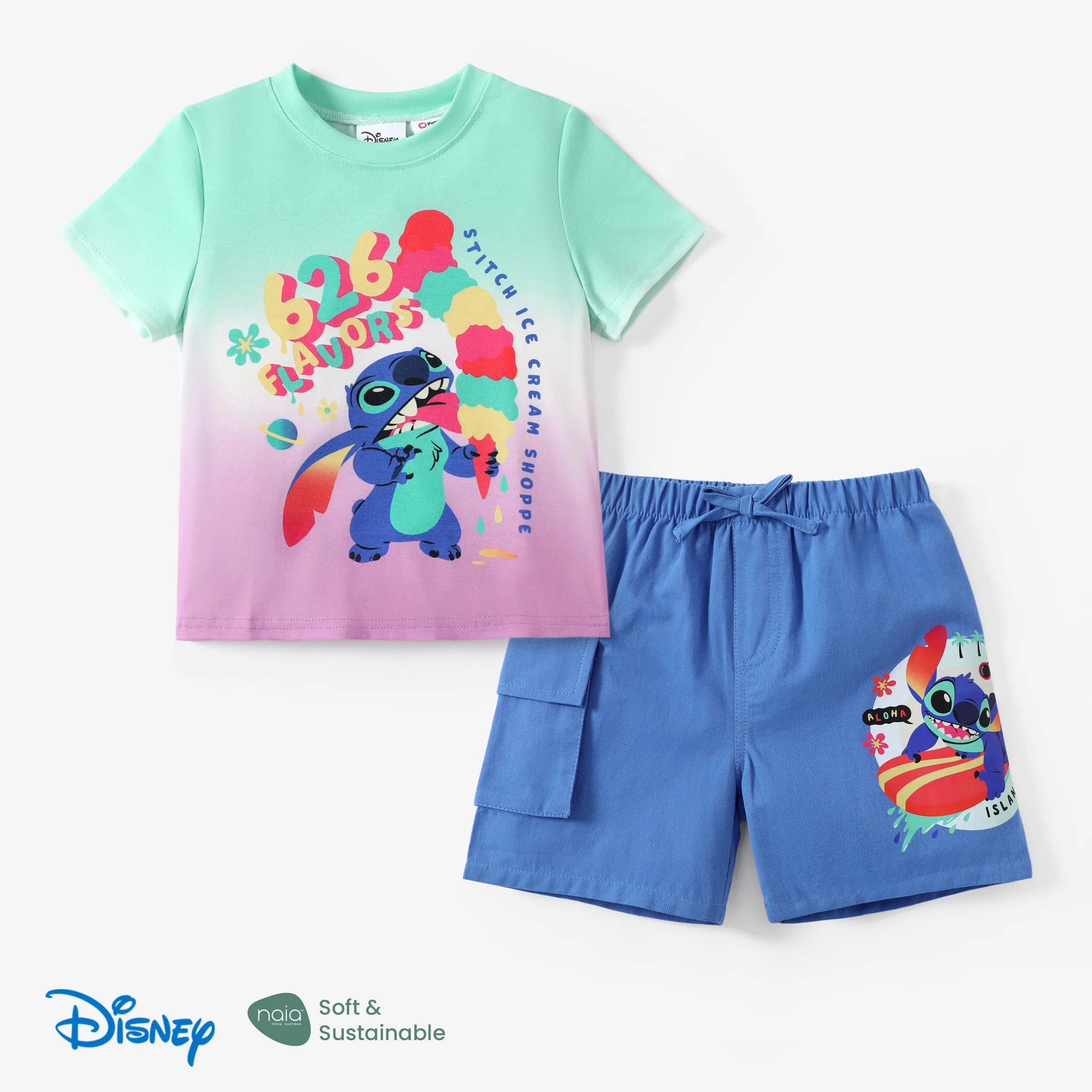 

Disney Stitch Toddler Boys 2pcs Naia™ Gradient Dip Dye Character Print with Pocket Cotton Shorts Set
