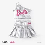 Barbie 2 unidades Criança Menina Fecho diagonal Bonito Fato saia e casaco Prata