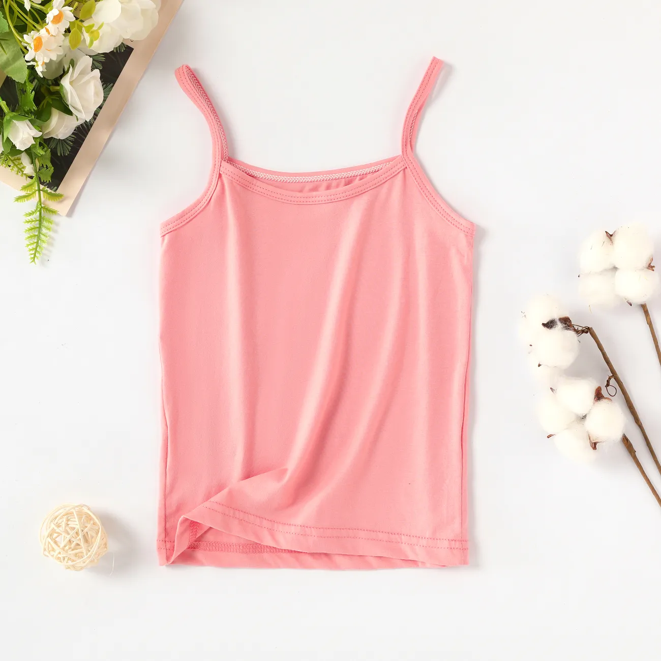 Toddler/Kid Girl's 95%Cotton Hanging Strap Basic Solid Color Underwear/Camisole  Pink big image 1