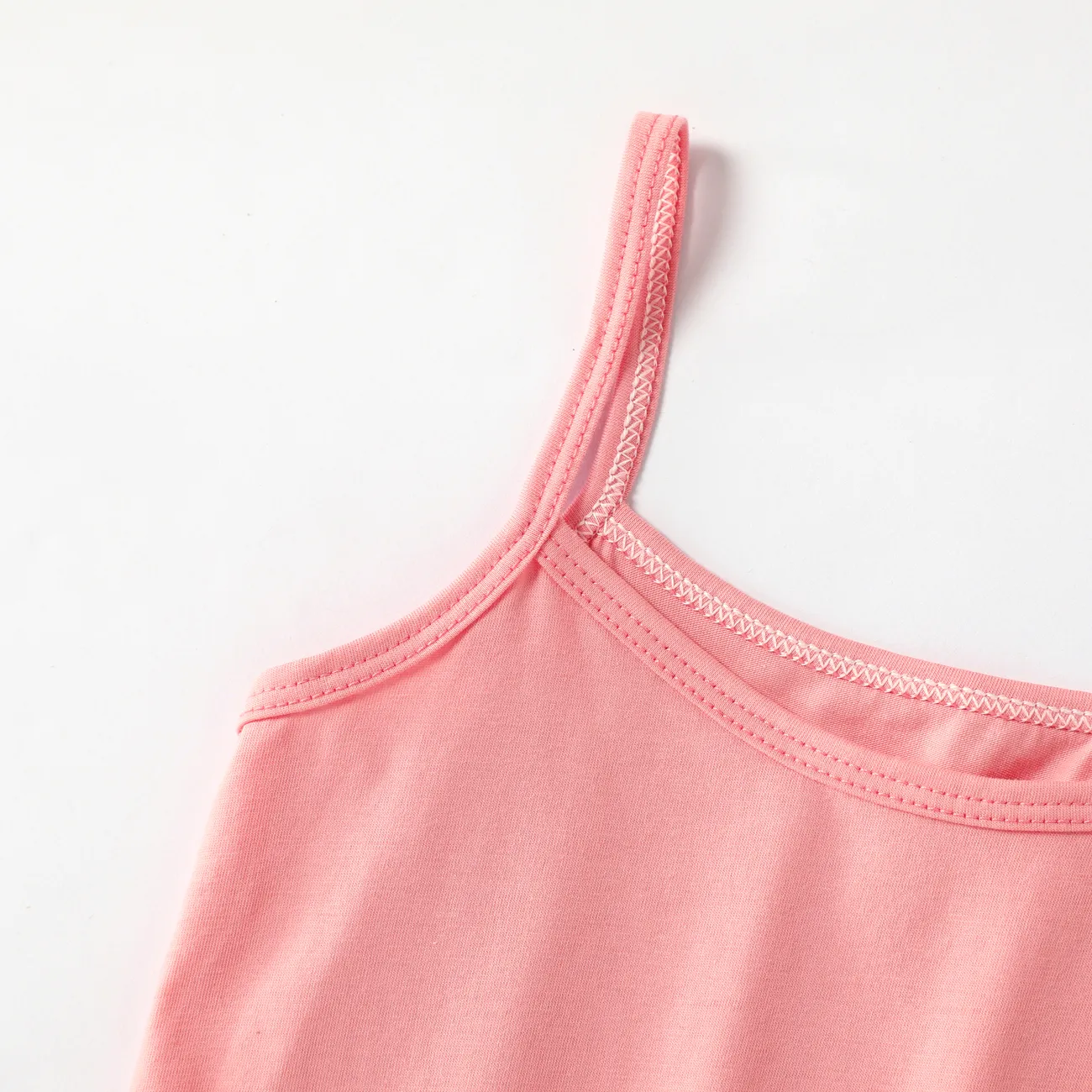 Conjunto de camisola con correa colgante de algodón para niña - Ropa interior básica de color sólido Rosado big image 1