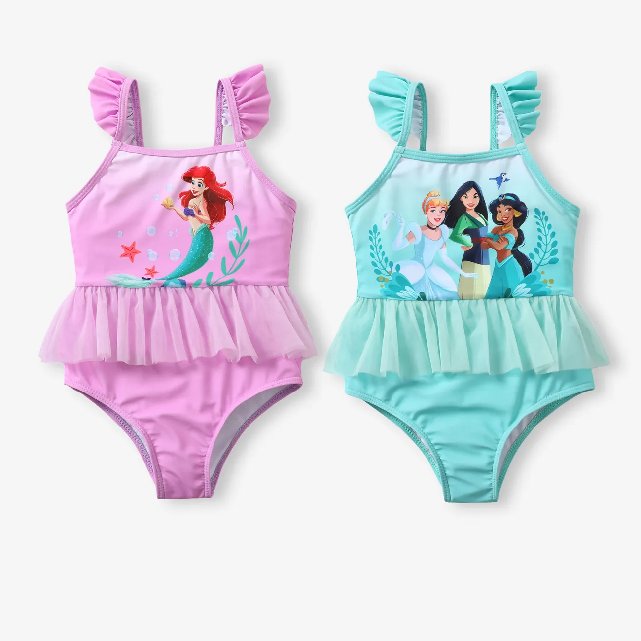 Disney Princess Toddler Girl Ariel Merimaid Gradient print Mesh Stiching Swimming suit BlueGreen big image 1