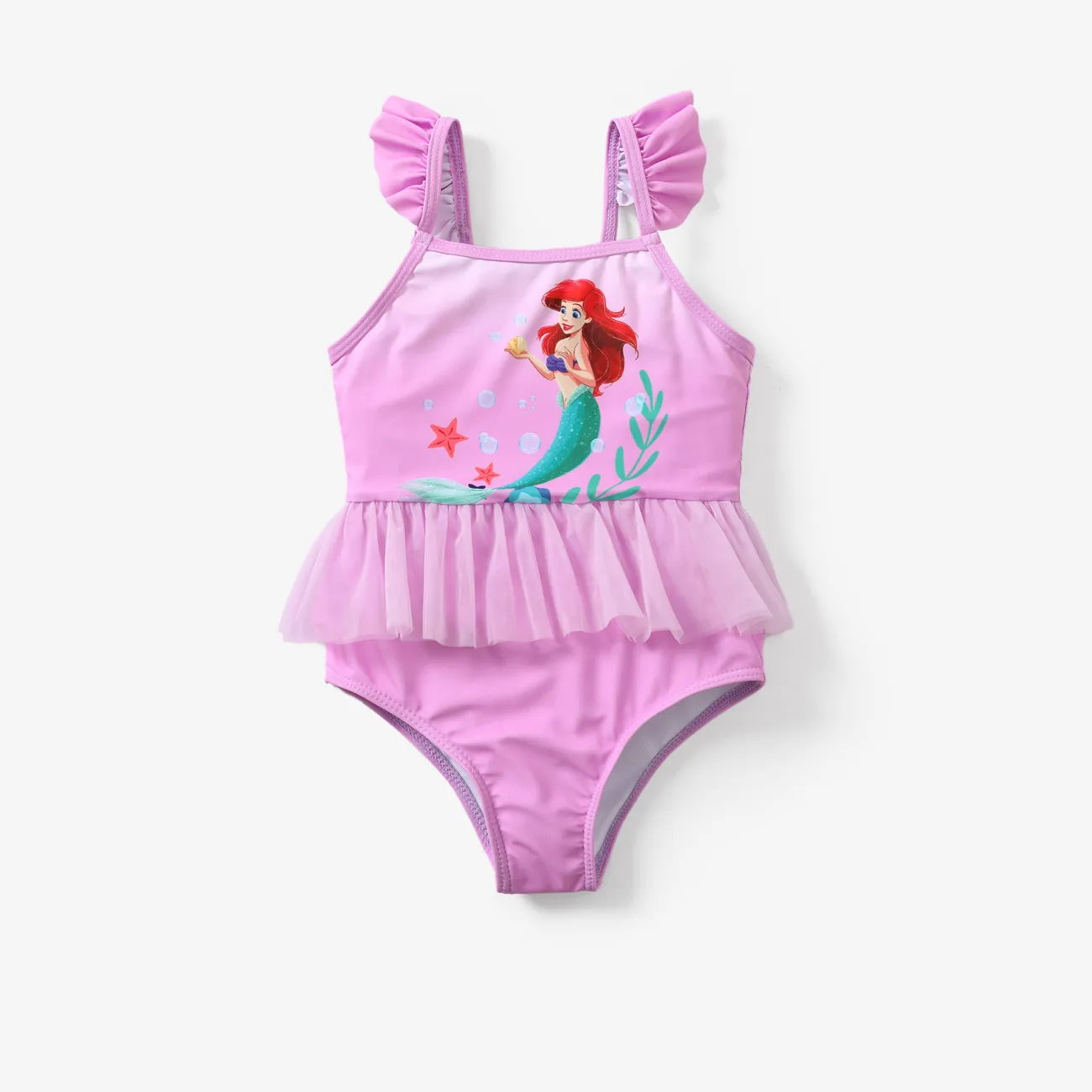 Disney Princess Toddler Girl Ariel Merimaid Gradient print Mesh Stiching Swimming suit Purple big image 1