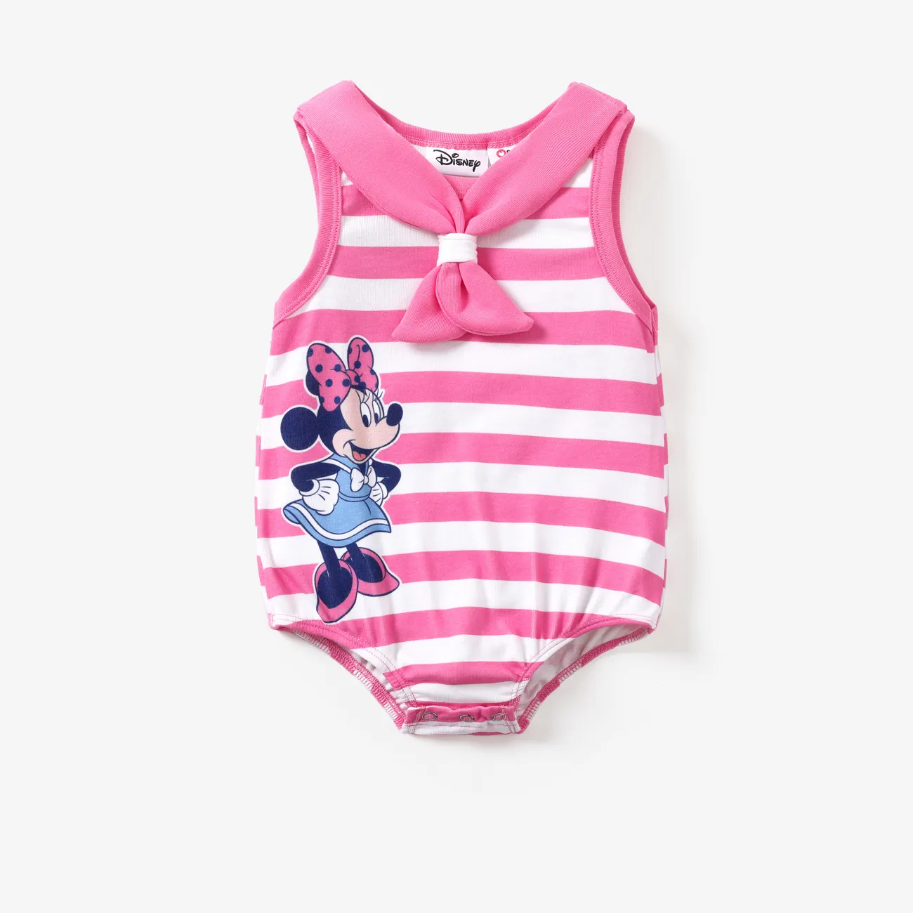Disney Mickey and Friends Baby Boy/Girl 1pc Naia™ Navy Collar Striped Sleeveless Romper Pink big image 1