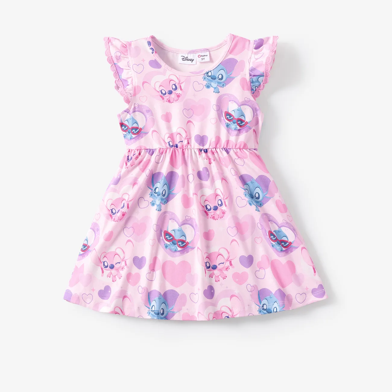 Disney Stitch Toddler Girls 1pc Naia™ Character All-over Print Ruffle-sleeve Dress Pink big image 1