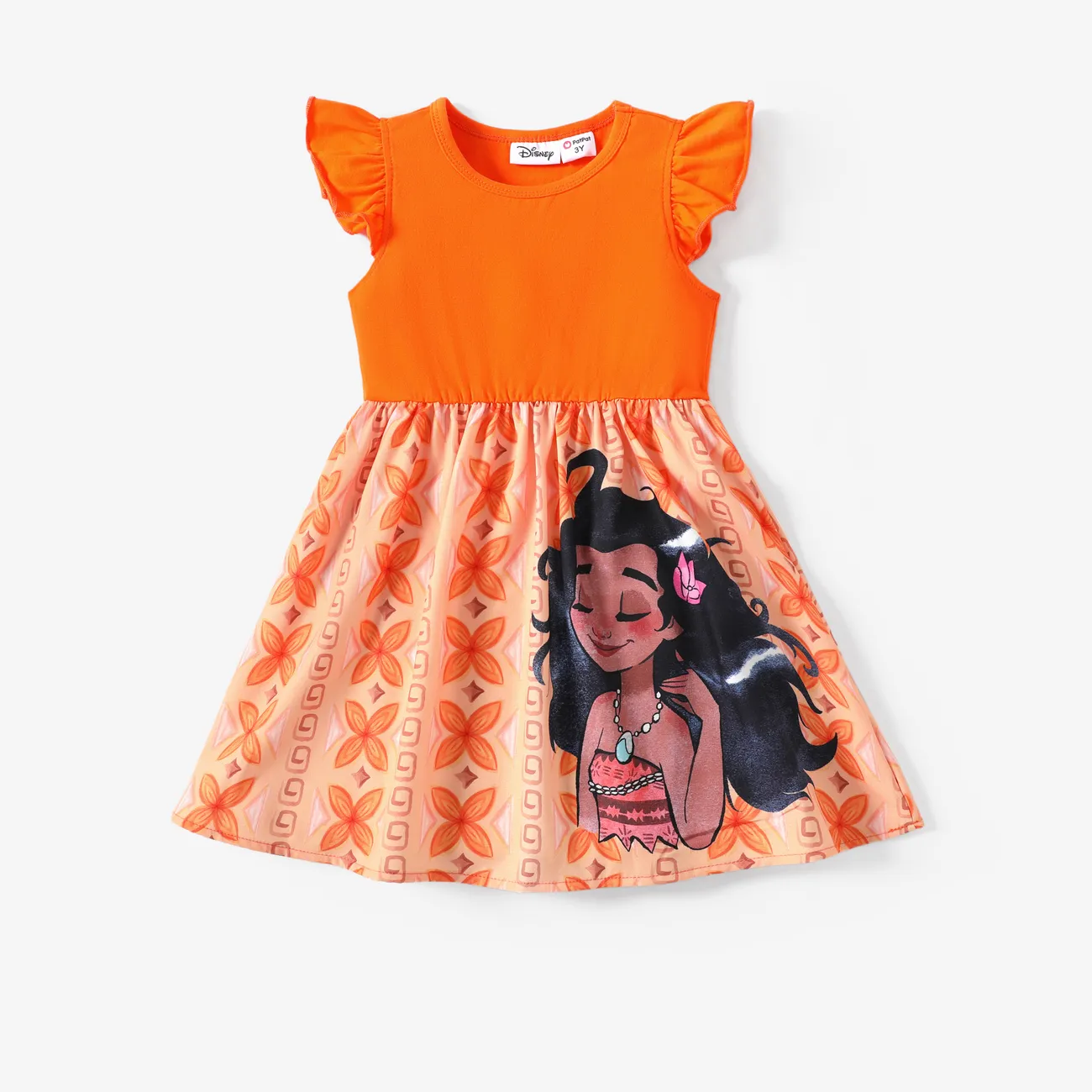 Disney Princess 小童 女 喇叭袖 甜美 熱帶植物花卉 連衣裙 橙色 big image 1
