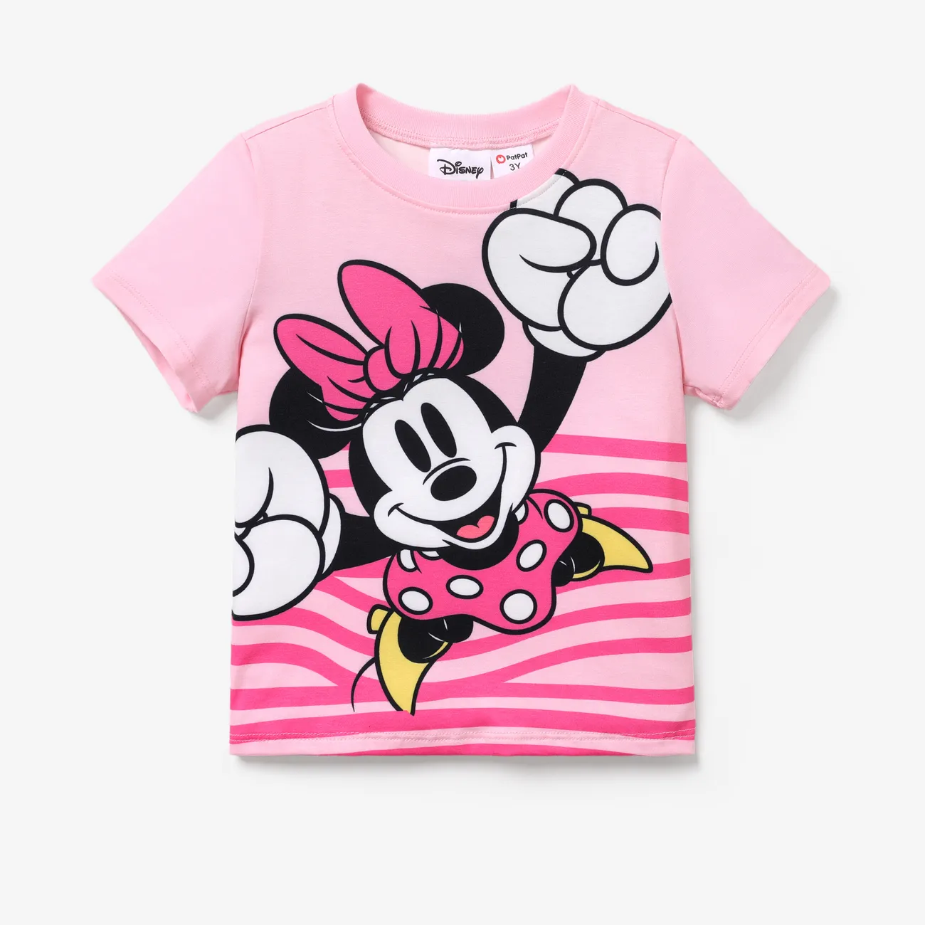 Disney Mickey and Friends 1pc Niño Pequeño / Niña / Niño Personaje Atado / Rayas / Estampado Colorido Naia™ Camiseta de manga corta Rosa claro big image 1