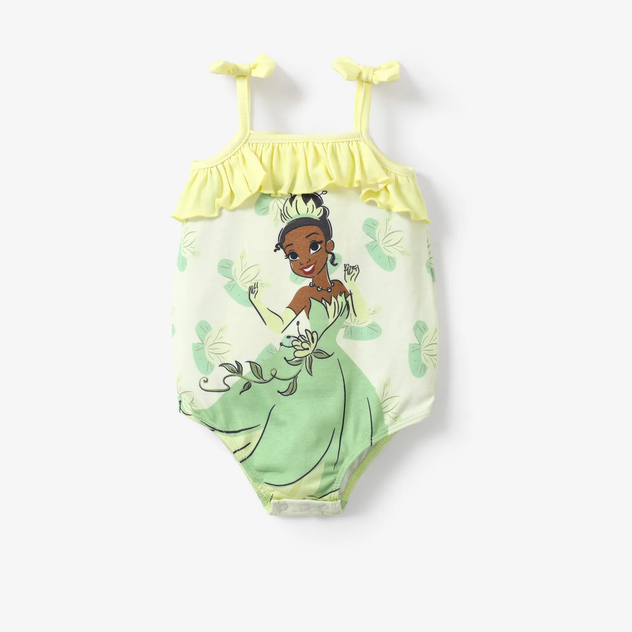 Disney Princess Ariel/Belle 1pc Baby Girls Naia™ Character Bowknot Button Up Romper
 Green big image 1
