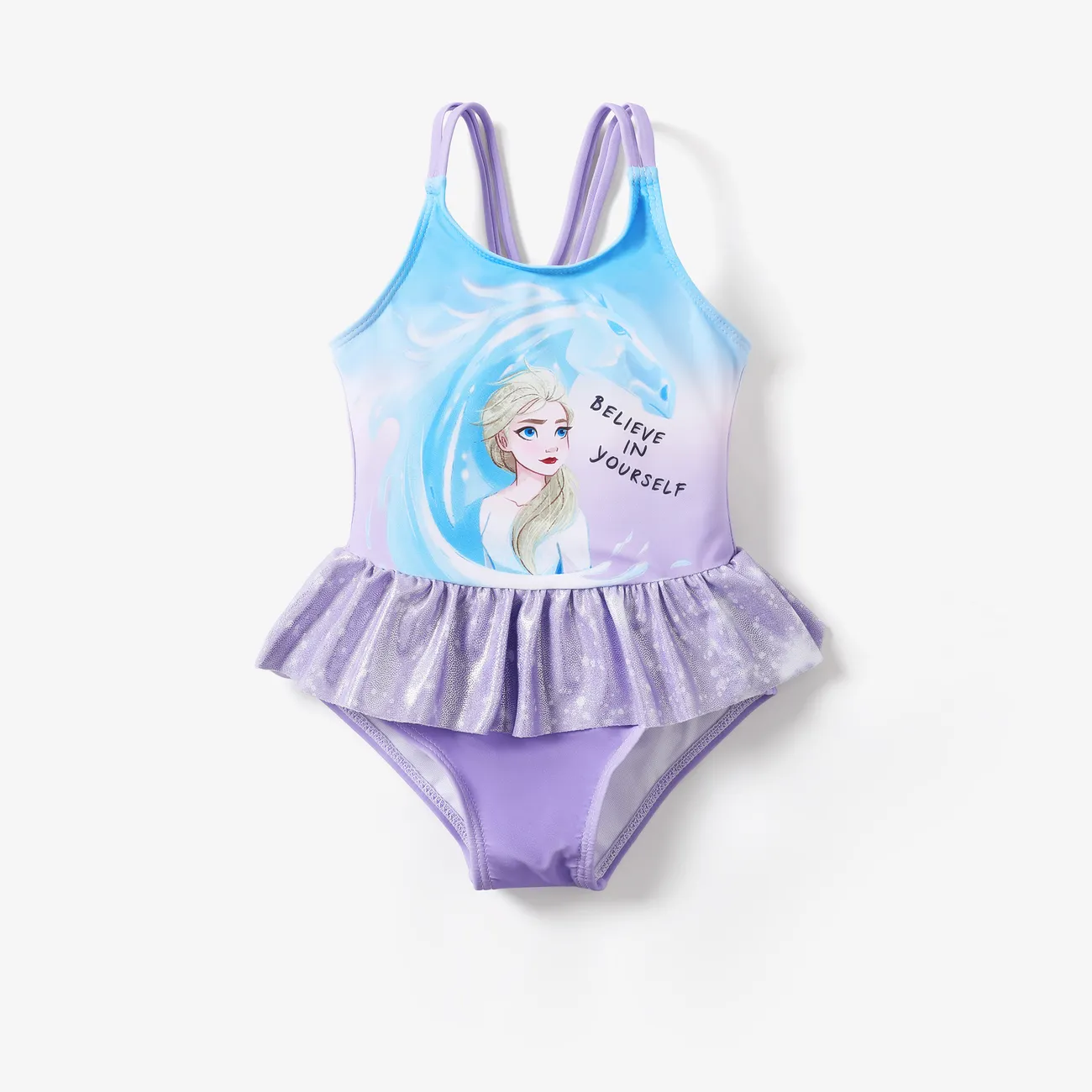 迪士尼冰雪奇緣 小童 女 荷葉邊 甜美 泳衣 紫色 big image 1