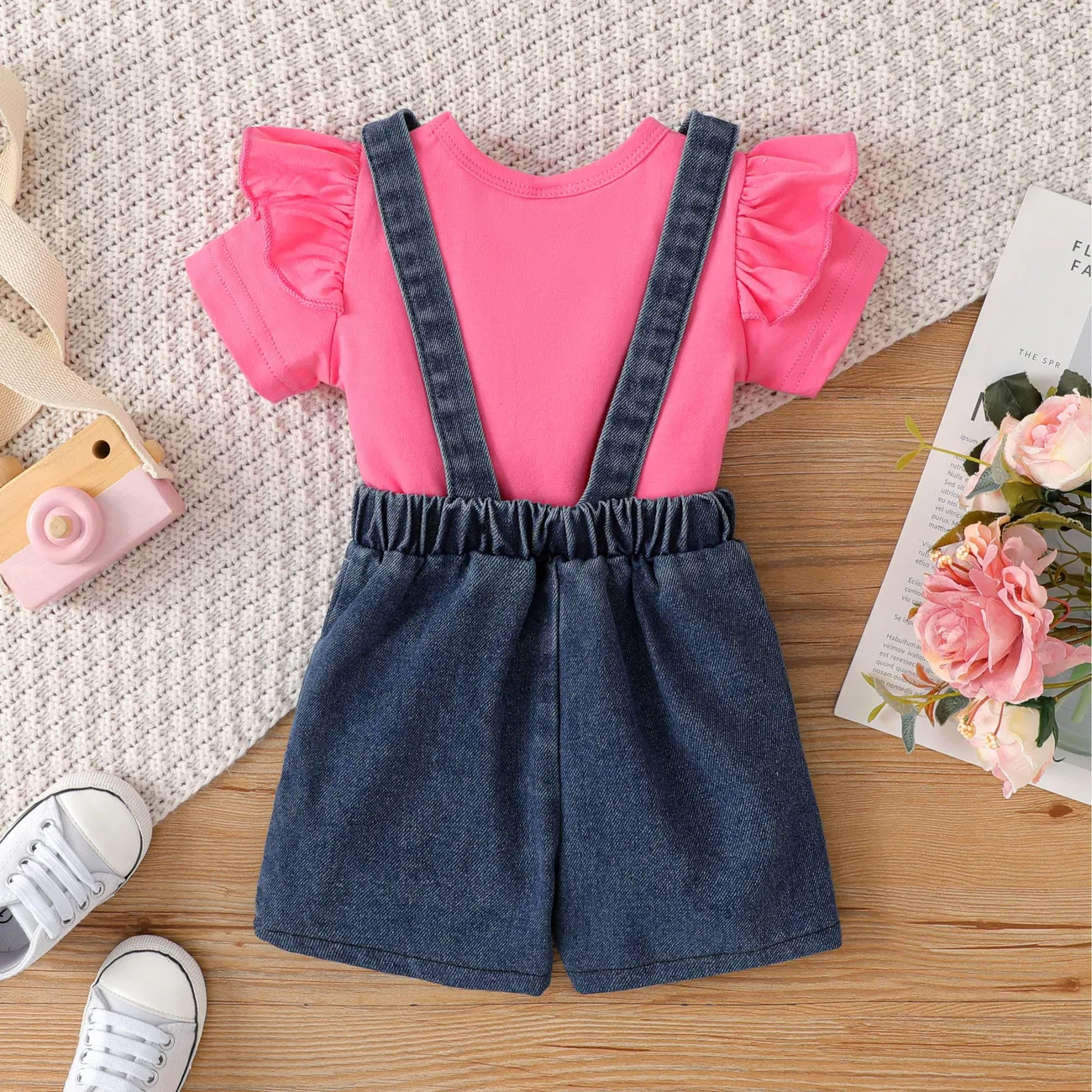 Cute 2pcs Cat Baby Girl Sets with Hole Design and Animal Pattern DENIMBLUE big image 1
